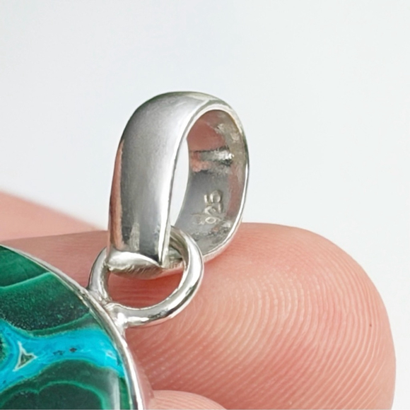 Large Top Quality Pure Sterling Silver 925 Malachite Chrysocolla Pendant - Picture 9 of 10